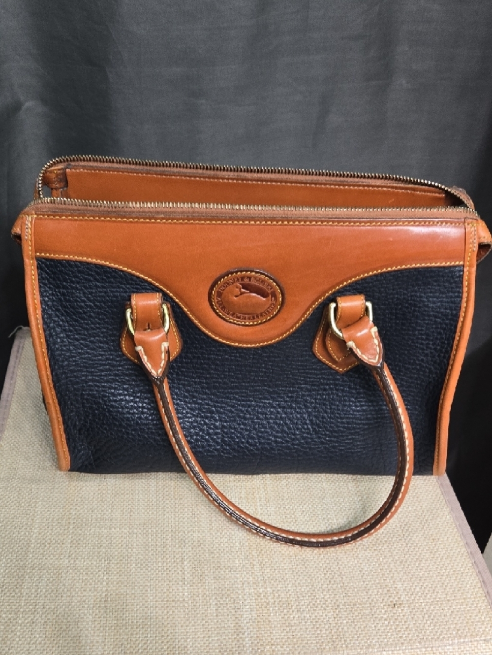 Dooney & Bourke Black and Tan Pebbled Leather Satchel - Picture 10 of 16